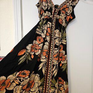 Angie Boho Floral Patterned Twist Cutout Front Tiered Swing Dress Size S
